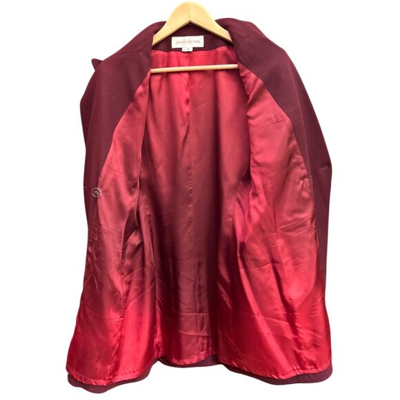 Vintage Jones New York Burgundy Wool Coat Long Blazer Double Breasted 80s 90s - Picture 5 of 7